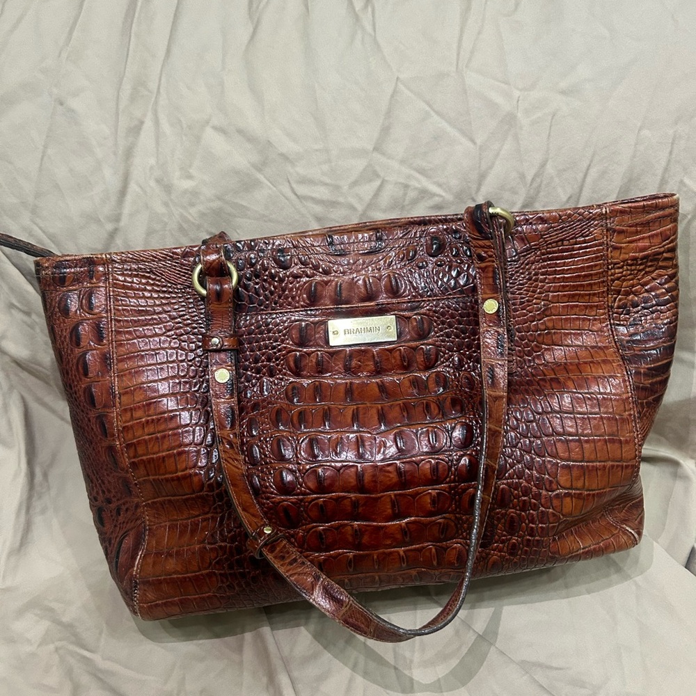 Brahmin Brown Croc-Embossed Tote